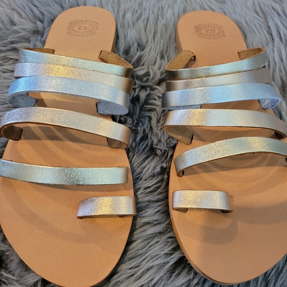 Leather Greek Sandals Tri-color Toe Loop - Picture 6 of 13
